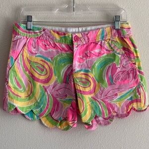 Lily Pulitzer Women's Floral Flamingo Print Scalloped Buttercup Shorts SZ 0